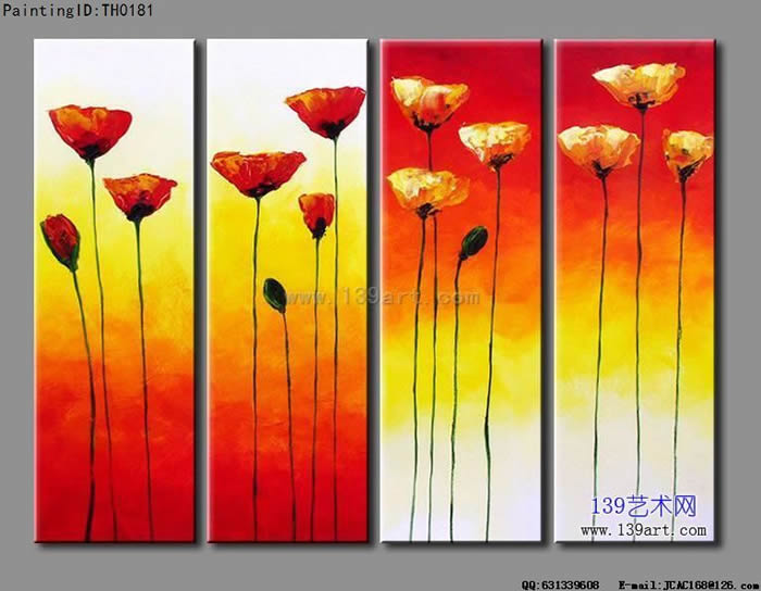 组合油画4拼组合油画花