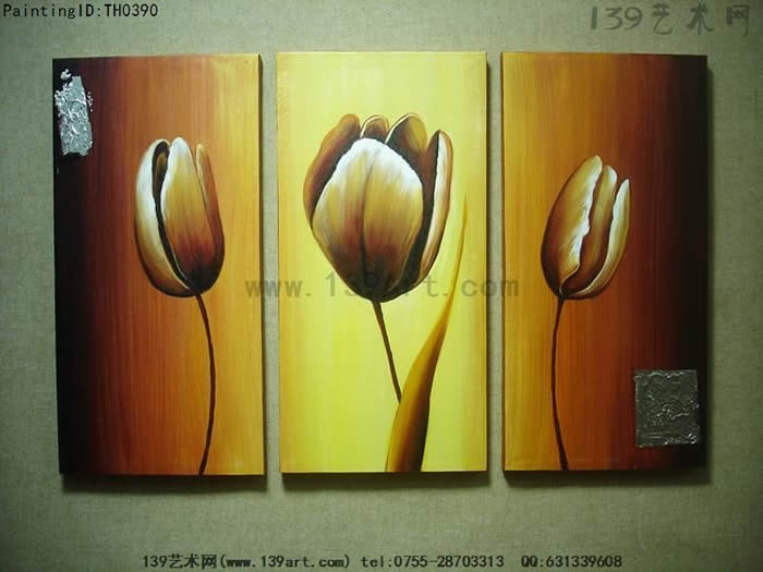 组合油画3拼组合油画郁金香