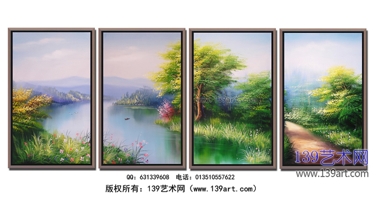风景油画组合风景油画河塘