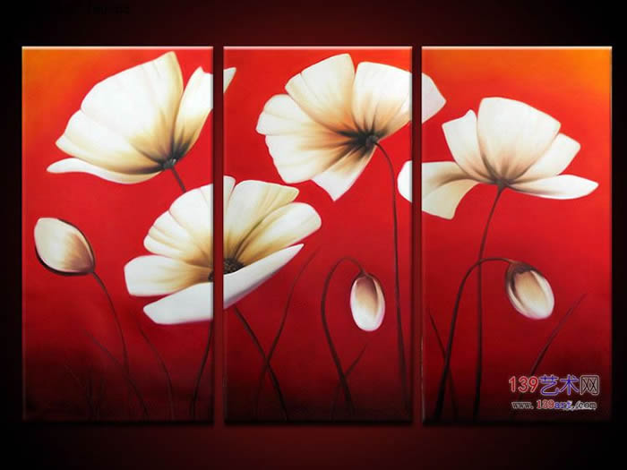 组合油画3拼组合油画花