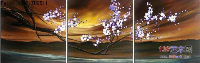 组合油画3拼组合油画梅花